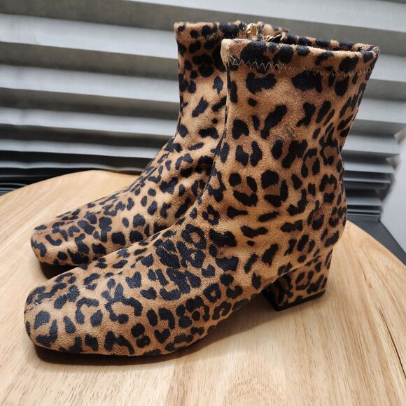 Soda Adena Leopard Print Boots – Women’s 6.5 – Zip-Up Heeled Booties - Picture 3 of 9